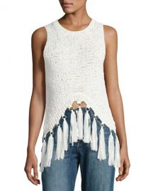 A L C  Carmelita Sleeveless Crochet Tassel Top  White   Neiman at Neiman Marcus